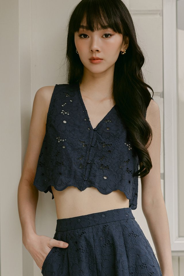 YOKO EMBROIDERY TWO-PIECE TOP IN GUN