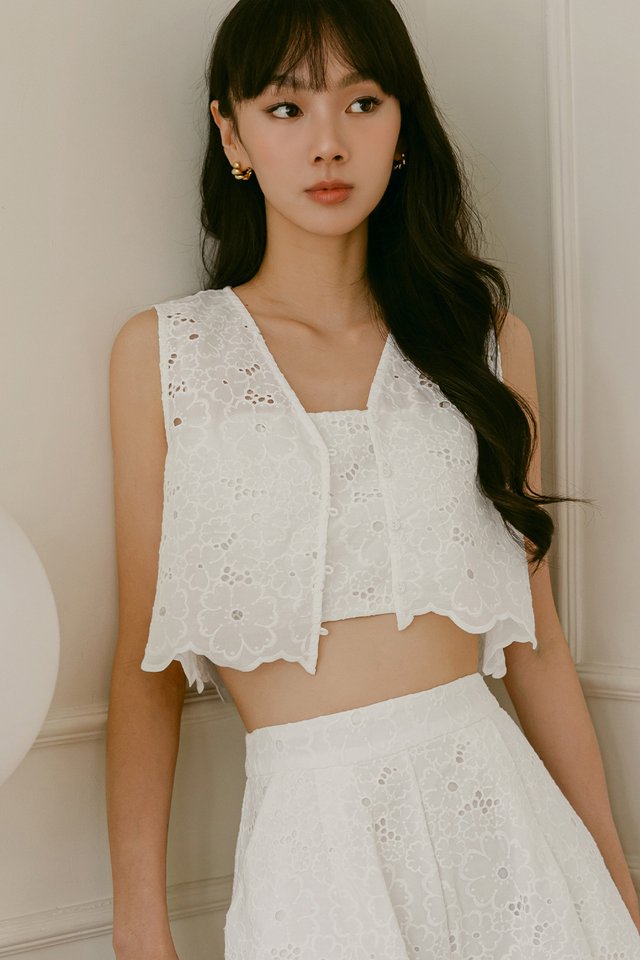 YOKO EMBROIDERY TWO-PIECE TOP IN WHITE
