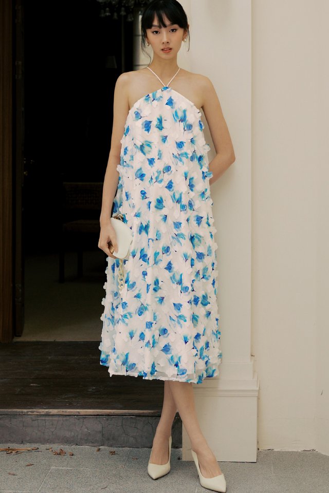 DAYDREAMER PETALS TIE-BACK MAXI IN BLUE