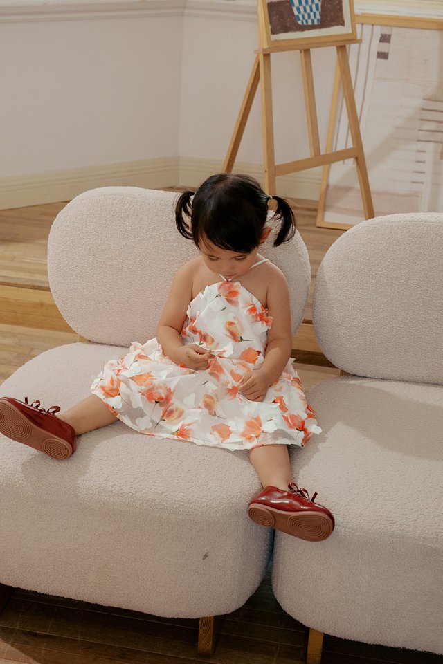 *KIDS* DAYDREAMER PETALS TIE-BACK MINI DRESS IN CORAL PINK