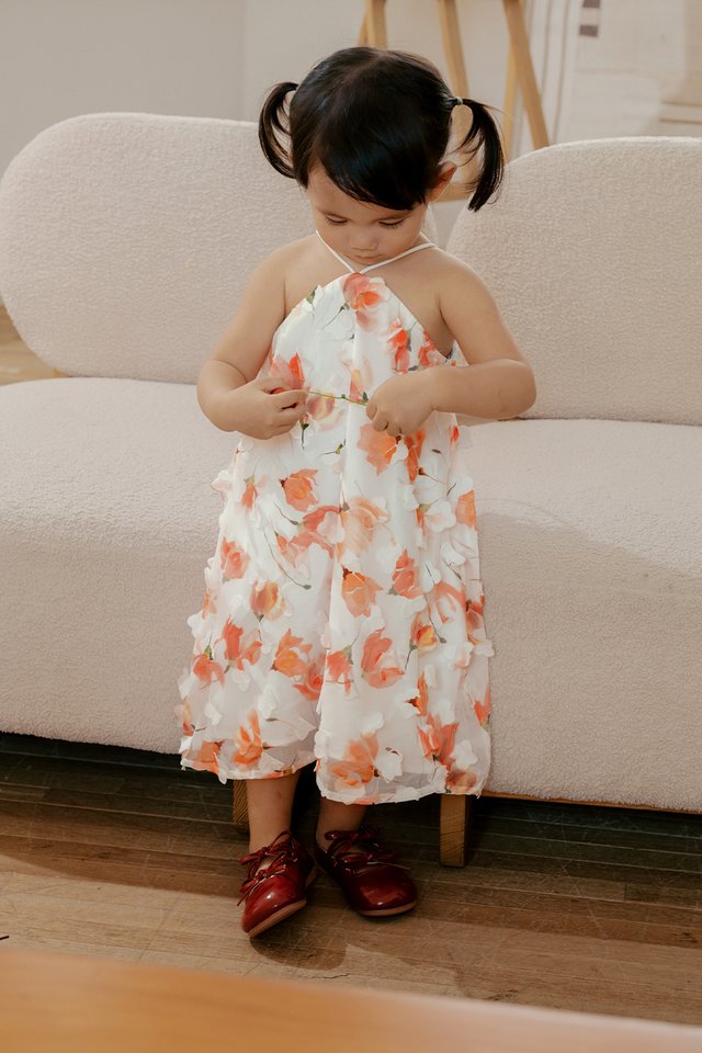 *KIDS* DAYDREAMER PETALS TIE-BACK MINI DRESS IN CORAL PINK