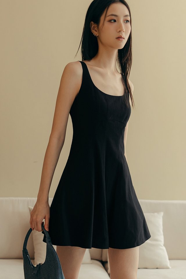 EME LINEN PLAYSUIT DRESS IN BLACK