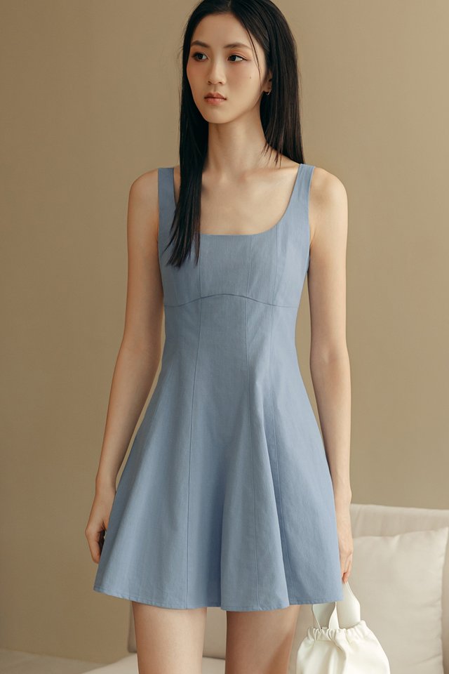 EME LINEN PLAYSUIT DRESS IN BLUE