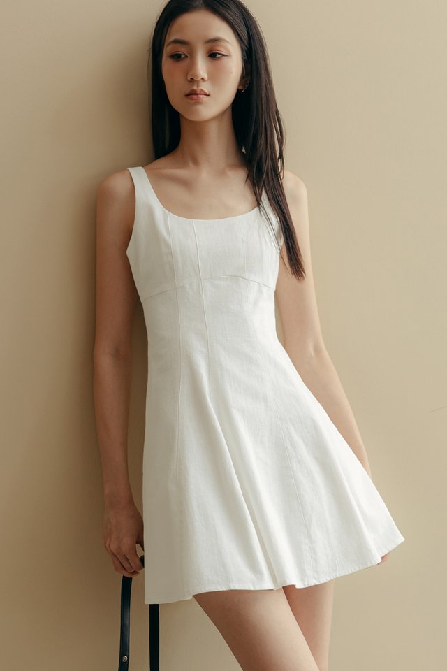 EME LINEN PLAYSUIT DRESS IN WHITE