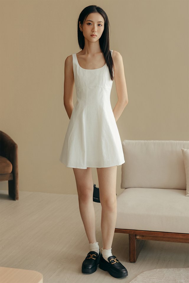 EME LINEN PLAYSUIT DRESS IN WHITE
