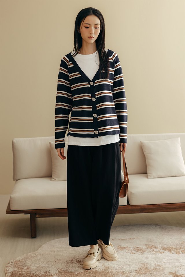 LORNE STRIPE LONG CARDIGAN IN NAVY