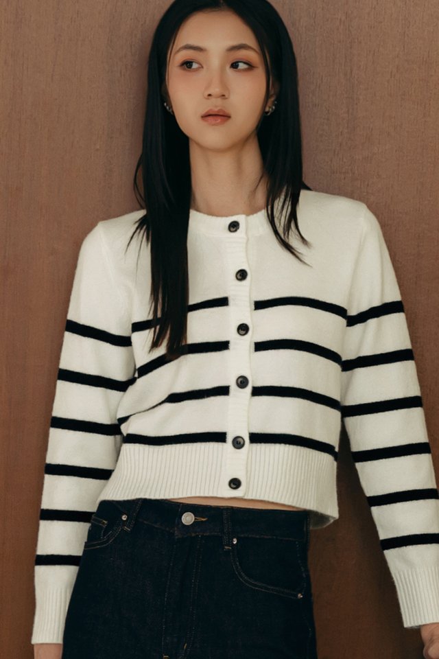 MAYA STRIPE KNIT CARDIGAN IN MILK