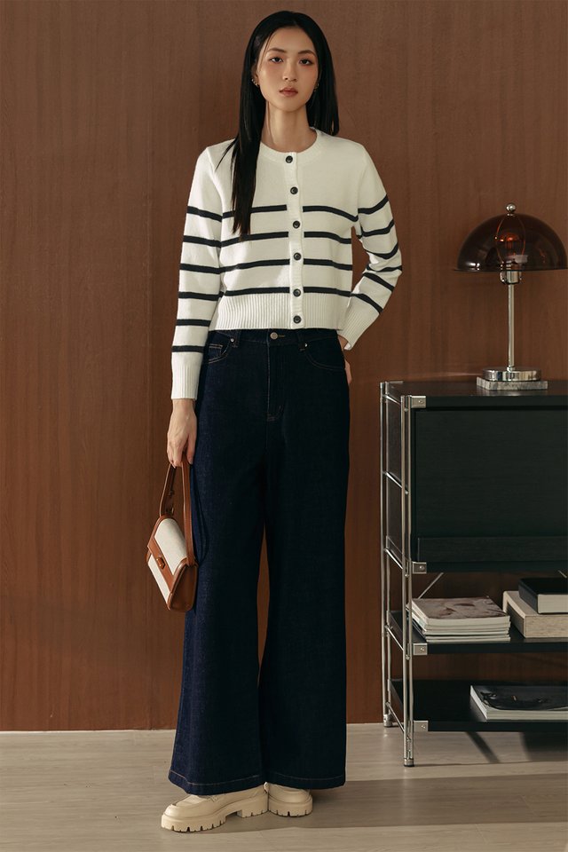 MAYA STRIPE KNIT CARDIGAN IN MILK