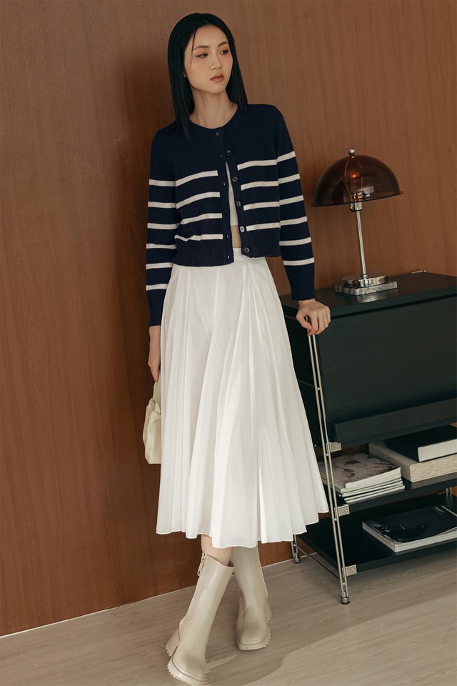 MAYA STRIPE KNIT CARDIGAN IN NAVY