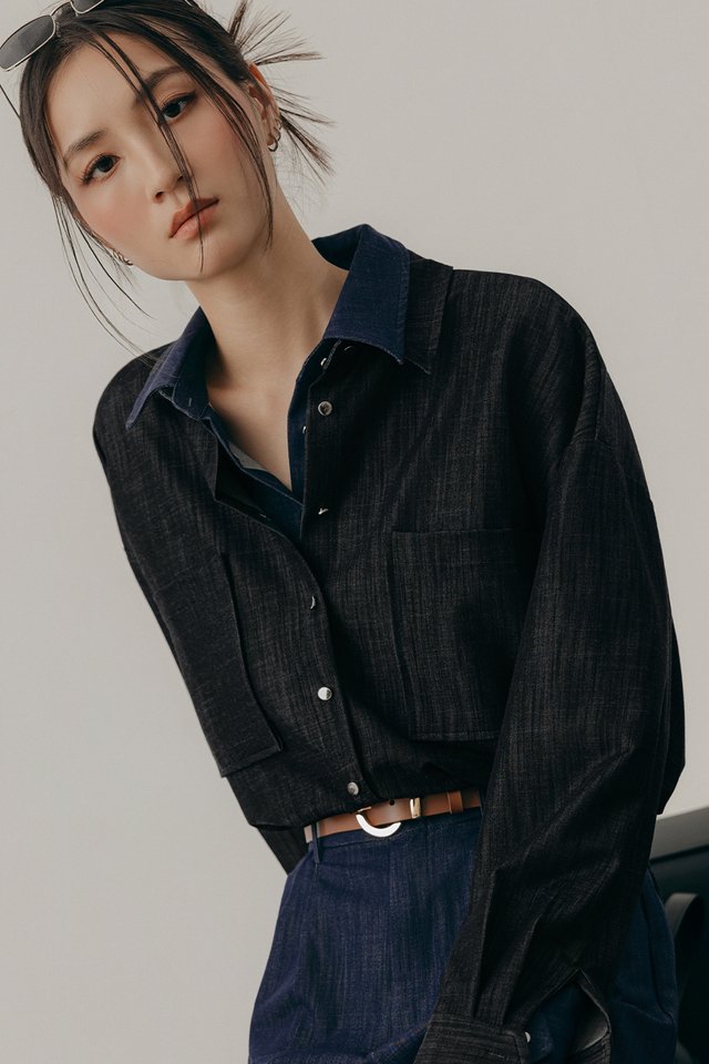 CHAMBRAY POCKET SHIRT IN BLACK