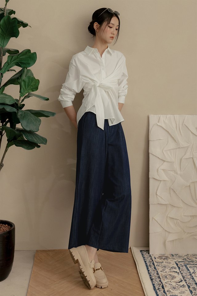 KYRA TIE DRAPE SHIRT IN WHITE