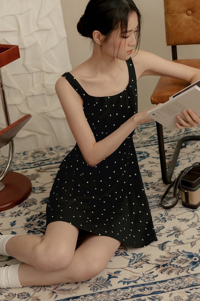 LOLA POLKA DOT PLAYSUIT DRESS IN BLACK
