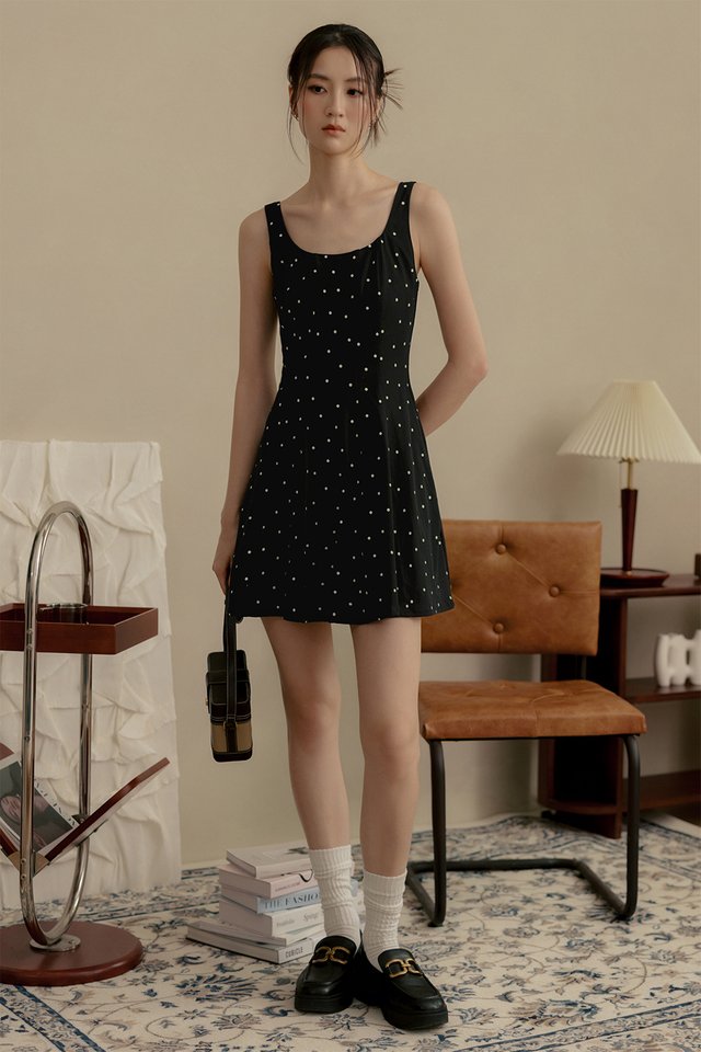 LOLA POLKA DOT PLAYSUIT DRESS IN BLACK