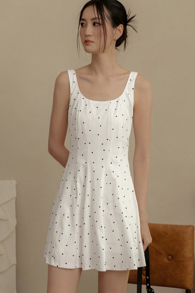 LOLA POLKA DOT PLAYSUIT DRESS IN WHITE