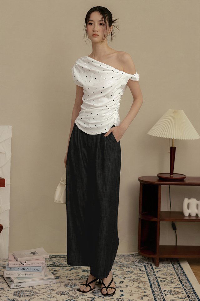 LOLA POLKA DOT RUCHED TOP IN WHITE