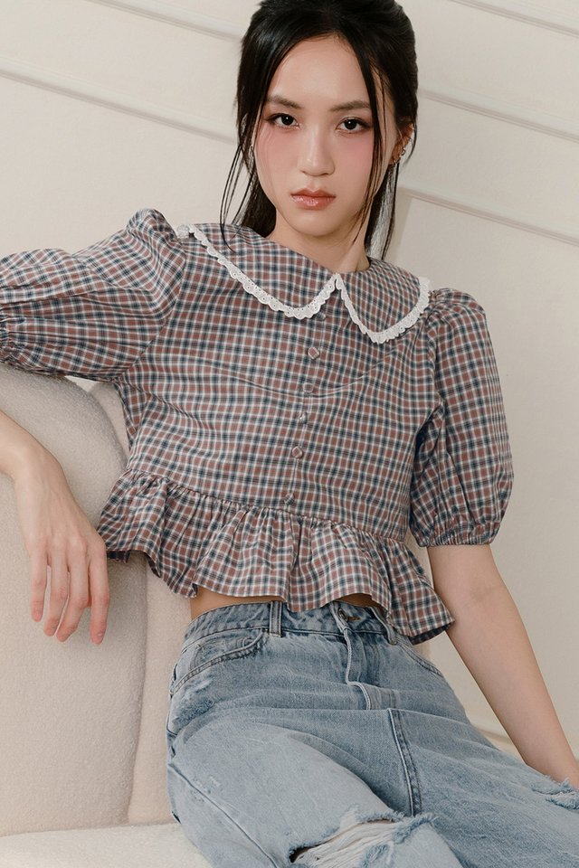 JAIDA CHECKS BABYDOLL TOP IN BLACK