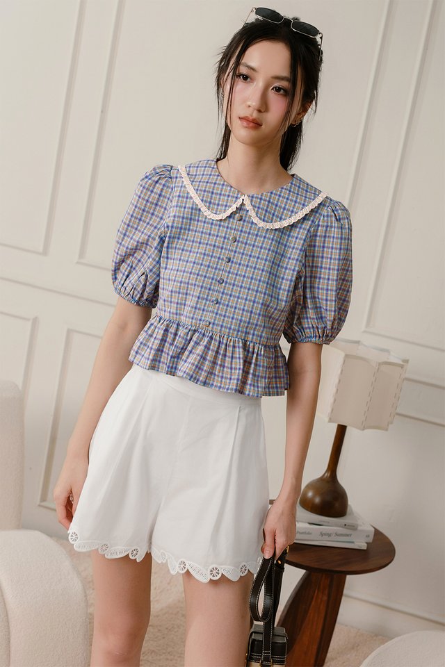 JAIDA CHECKS BABYDOLL TOP IN BLUE