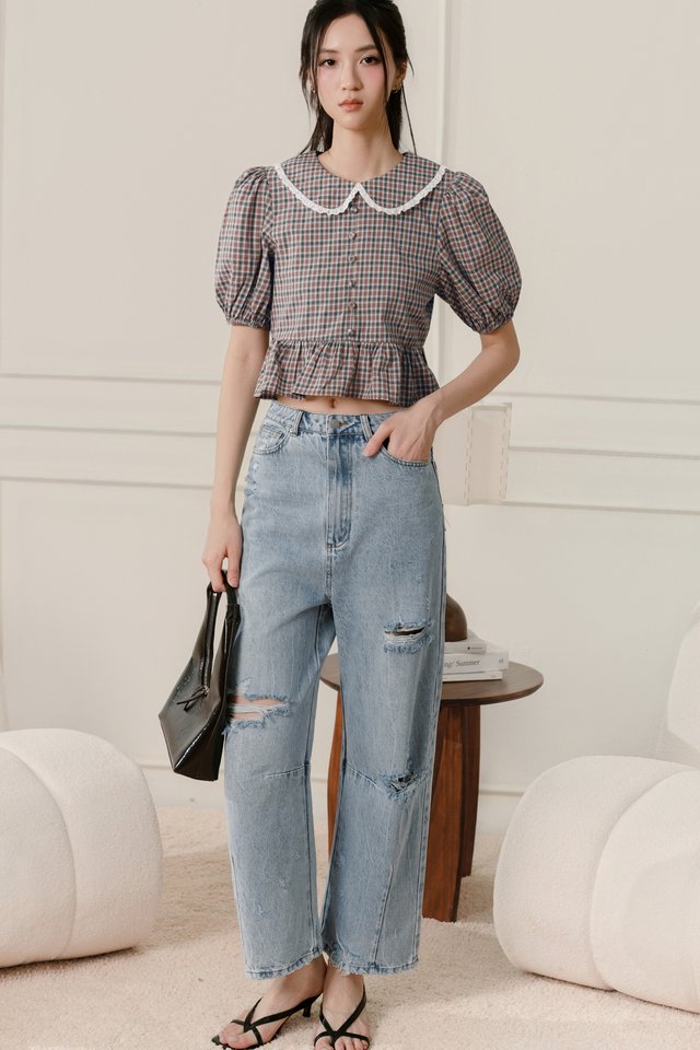 KIYO DENIM RIPPED JEANS IN LIGHT WASH