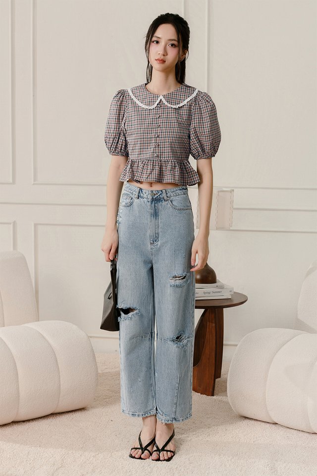 KIYO DENIM RIPPED JEANS IN LIGHT WASH