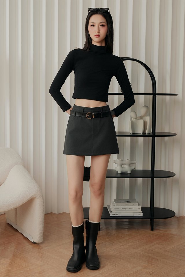 LEIKO DOUBLE WAISTED SKORTS IN CHARCOAL