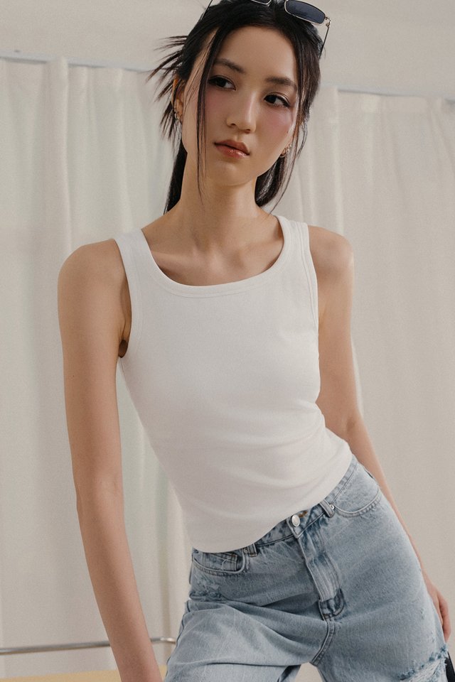 ADEL PADDED RIBBED TANK IN WHITE