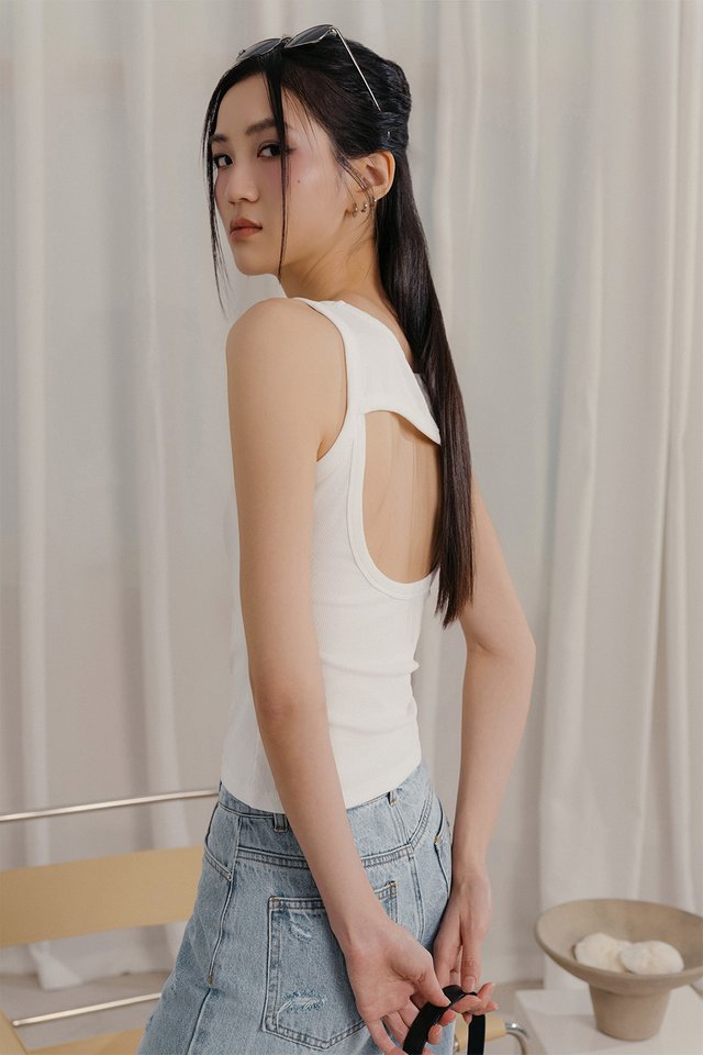 ADEL PADDED RIBBED TANK IN WHITE