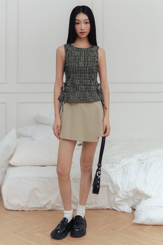 *BACKORDER* HALDOR CHECKS SHIRRED TOP IN BLACK