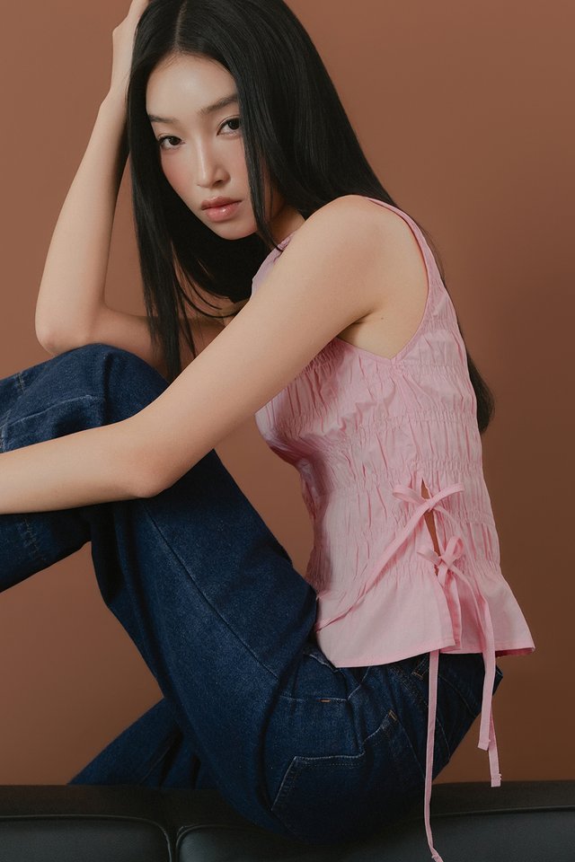 HALDOR SHIRRED TOP IN PINK