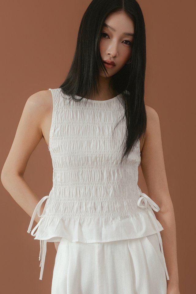 HALDOR SHIRRED TOP IN WHITE