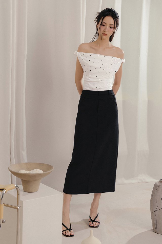 LEIKO DOUBLE WAISTED MAXI IN BLACK