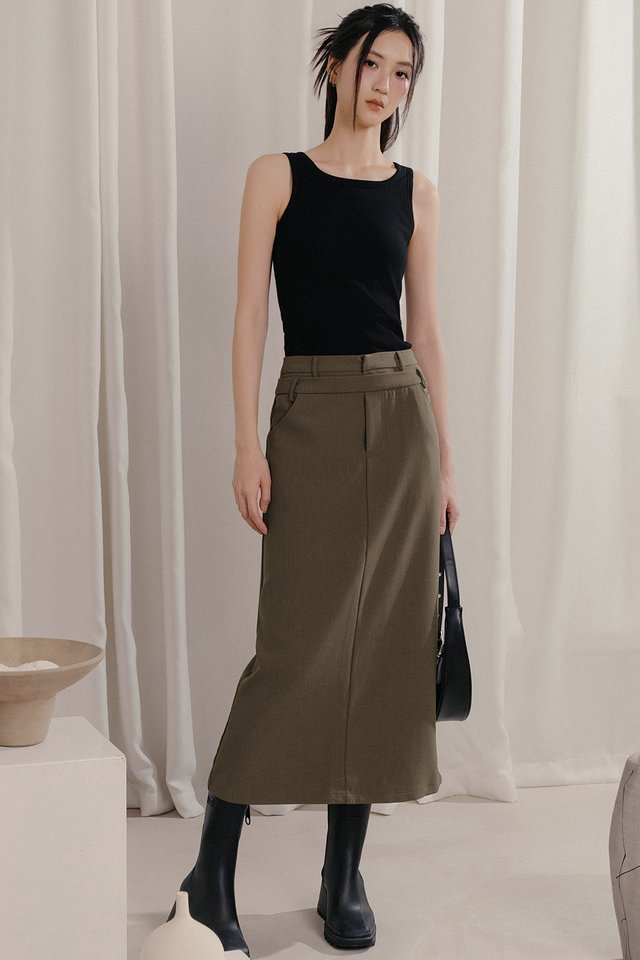 LEIKO DOUBLE WAISTED MAXI IN OAK