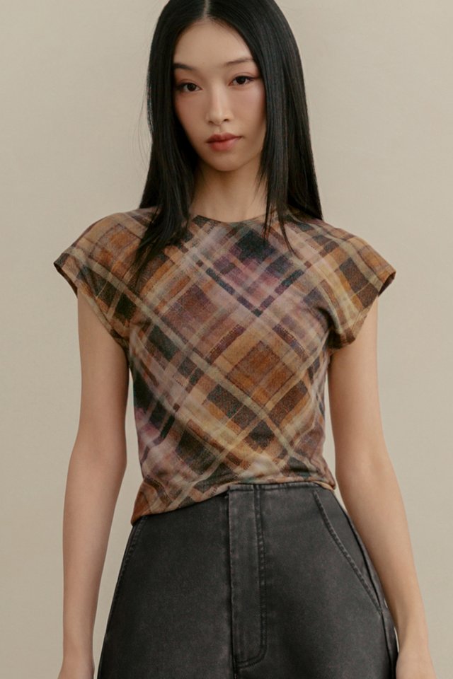 AKO PLAID TULLE TOP IN SUNSET
