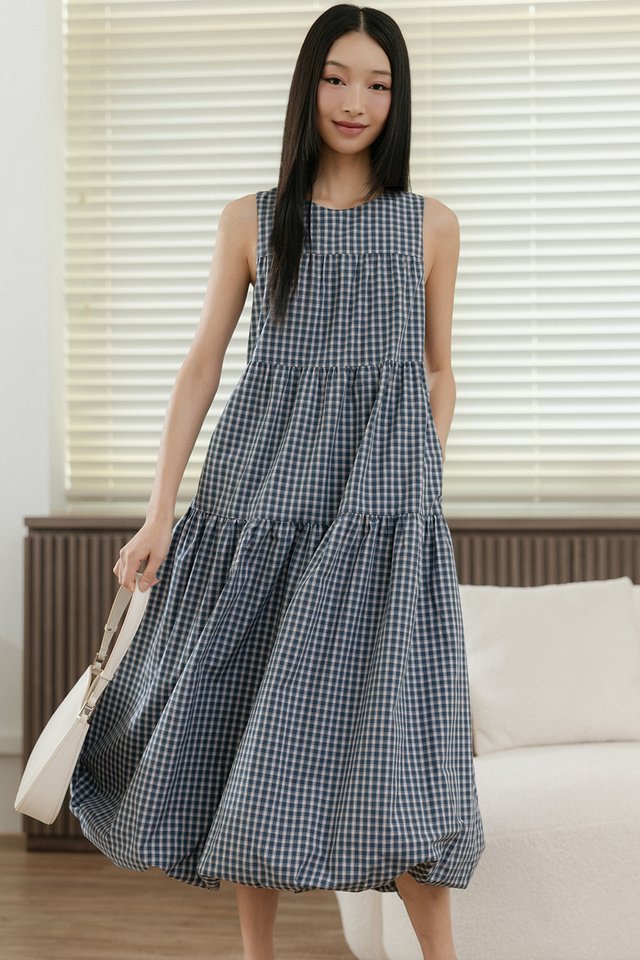 *PRE-ORDER* MARLOW CHECKS BUBBLE MAXI IN OXFORD BLUE