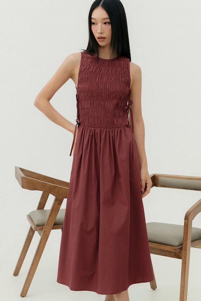 HALDOR SHIRRED MAXI IN CHERRY ROSE