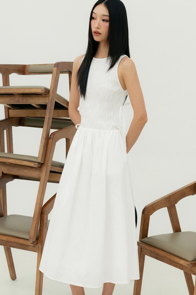 HALDOR SHIRRED MAXI IN WHITE