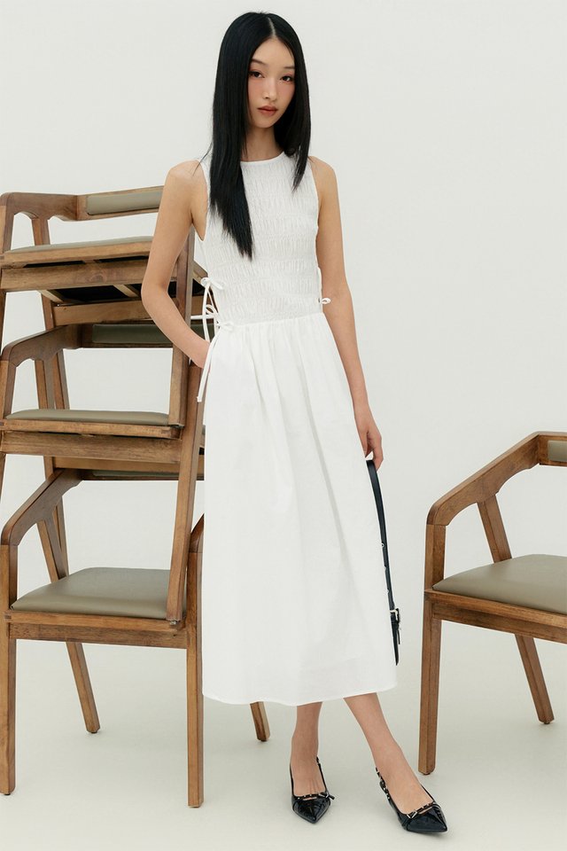HALDOR SHIRRED MAXI IN WHITE