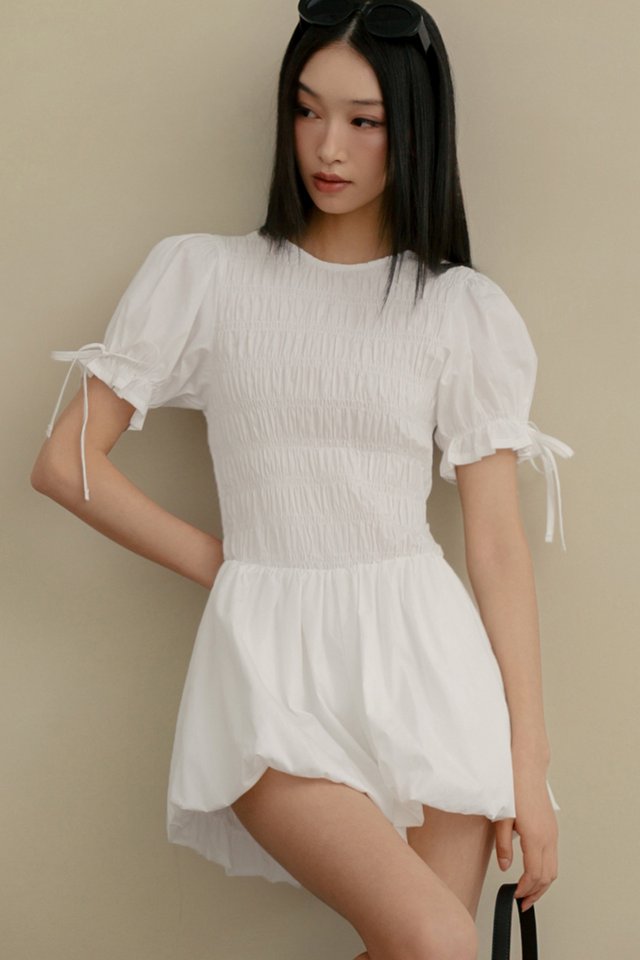 HALDOR SHIRRED PLAYSUIT IN WHITE