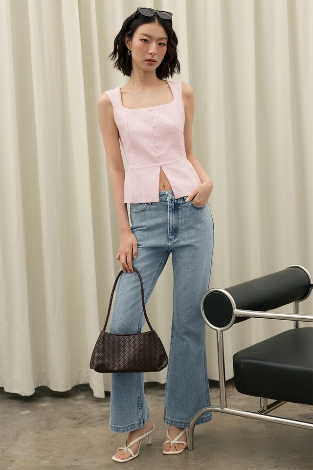 KARIN LINEN TOP IN LIGHT PINK