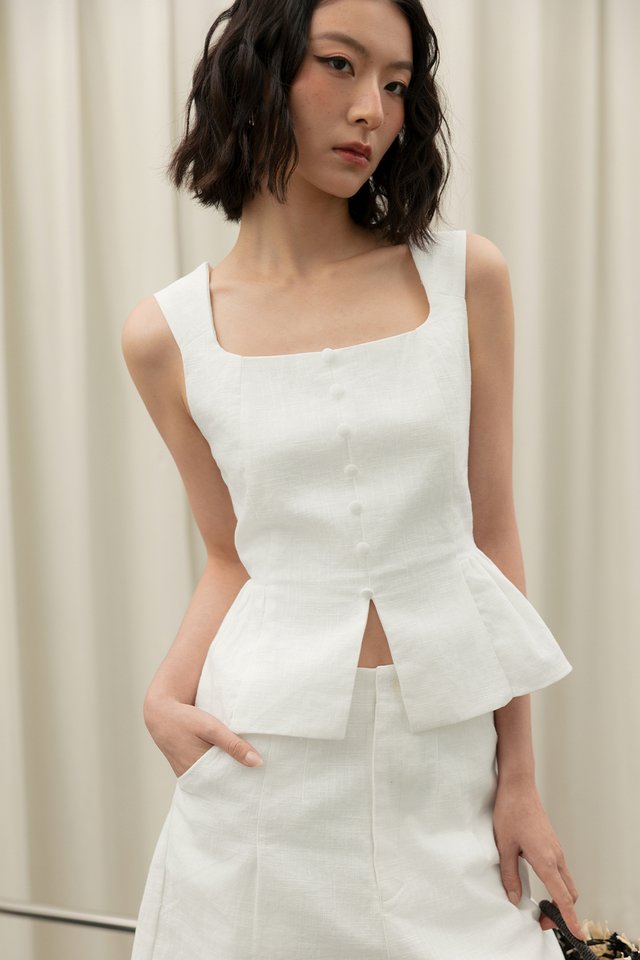 *BACKORDER* KARIN LINEN TOP IN WHITE
