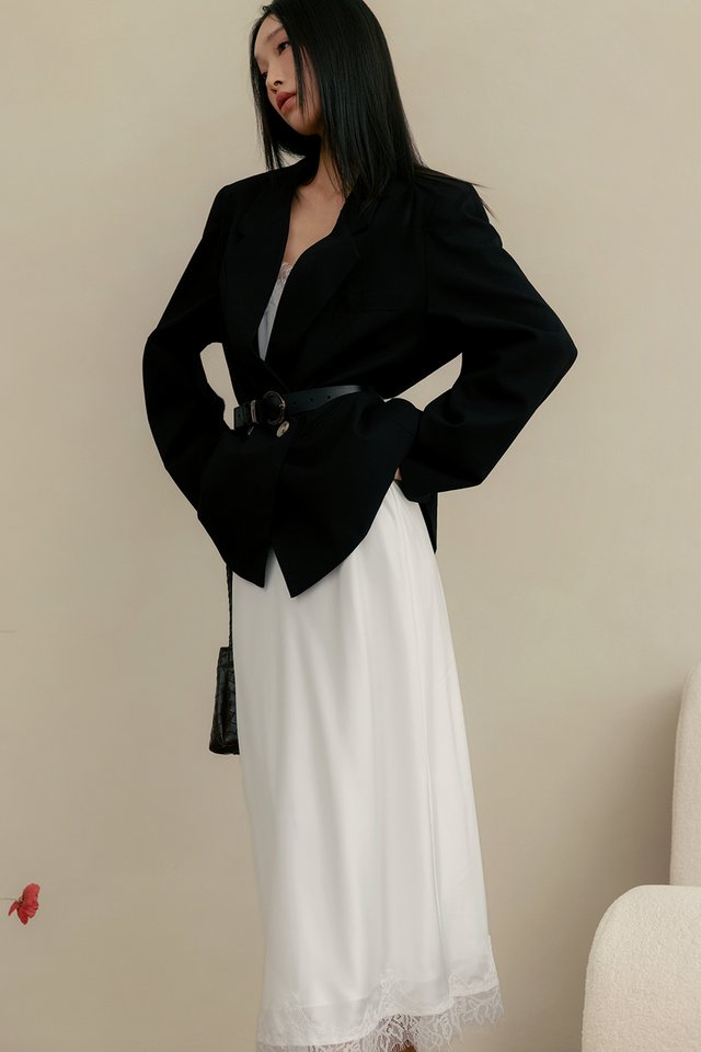 LINDEE SATIN LACE MAXI IN WHITE