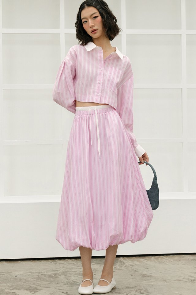 SUNDAY STRIPE BUBBLE MAXI IN CANDY PINK