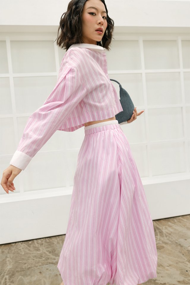 SUNDAY STRIPE BUBBLE MAXI IN CANDY PINK