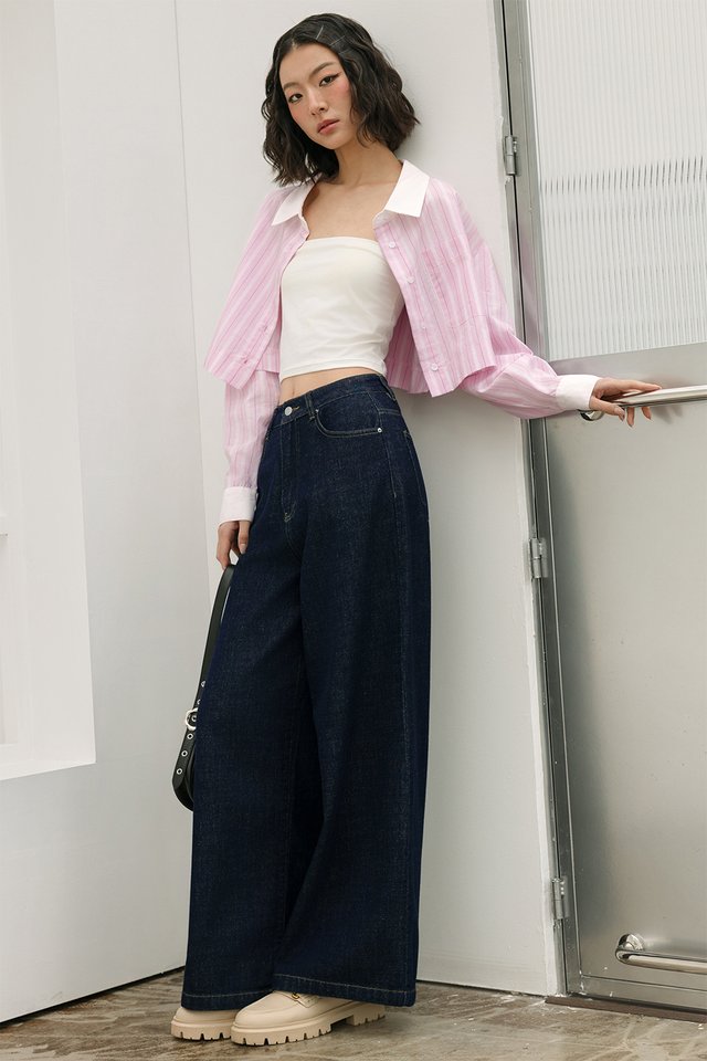 SUNDAY STRIPE CROP SHIRT IN CANDY PINK