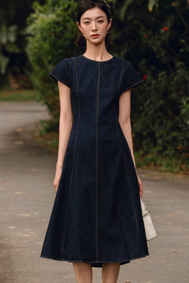 DEVI SCOOP BACK DENIM MIDI