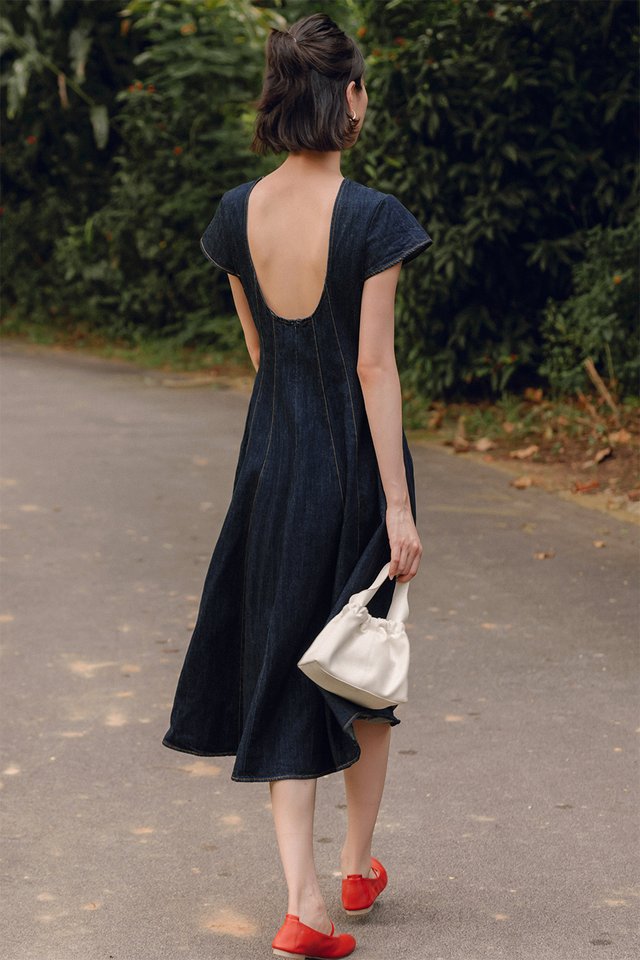 DEVI SCOOP BACK DENIM MIDI