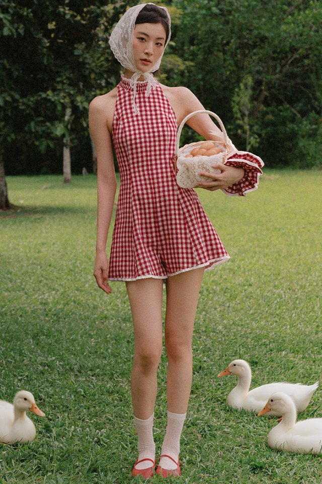 SUMMERDAY PADDED PLAYSUIT IN CHERRY