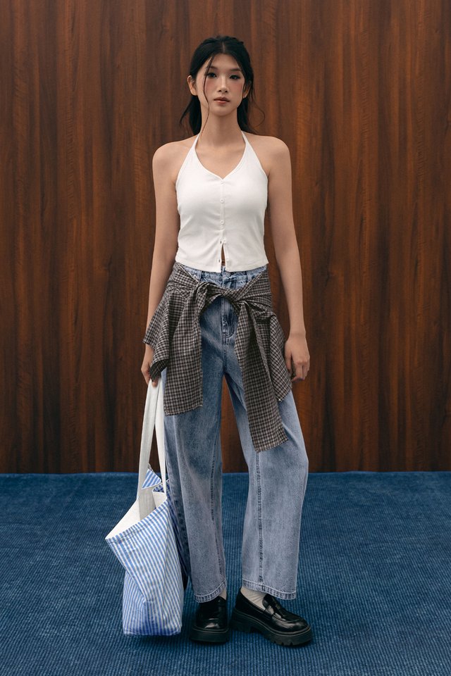KEERAN WAIST-TIE JEANS IN MID WASH