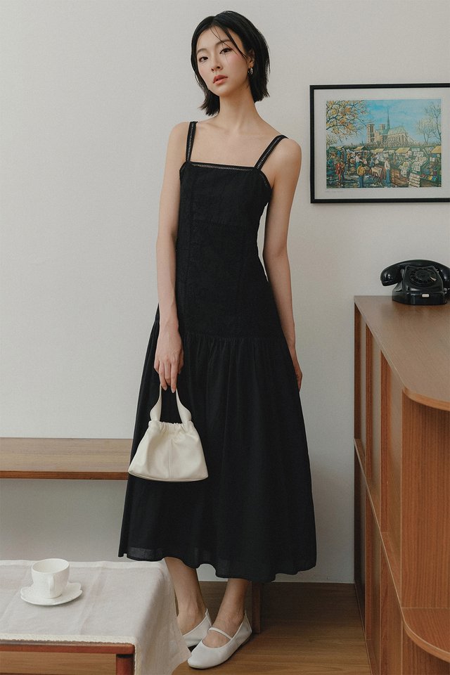 ABEY PATCHWORK EMBROIDERY MAXI IN BLACK