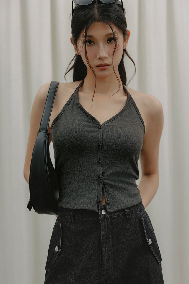 *PRE-ORDER* BRIT PADDED RIBBED TOP IN GRAPHITE