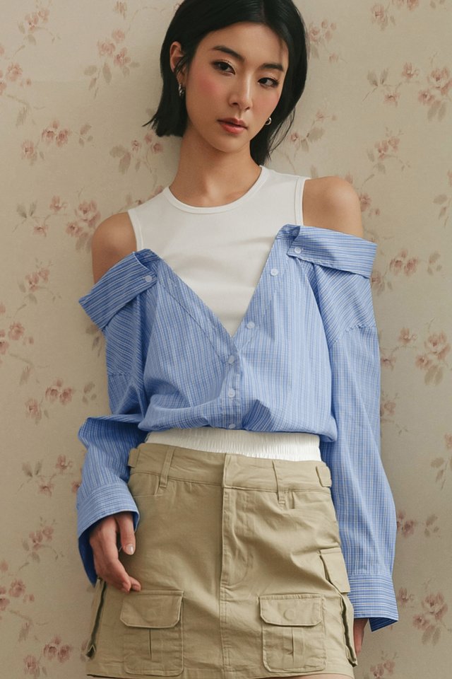 HARKIN FAUX TWO-PIECE CHECKS SHIRT IN BLUE